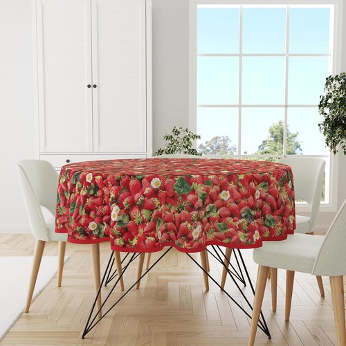 Oilcloth round 160cm Strawberries