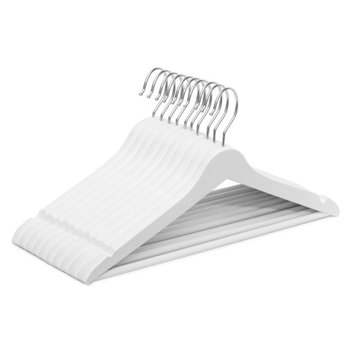 Clothes hanger - Clothes hangers Wood - White 10 pieces with skirt notch