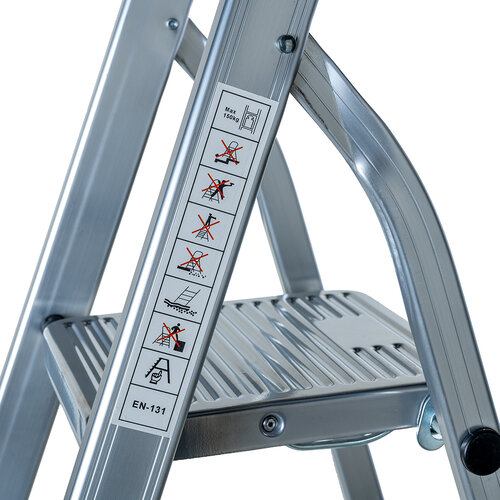 Household stepladder - Kitchen stepladder 3 treads - Aluminium - for private and professional use