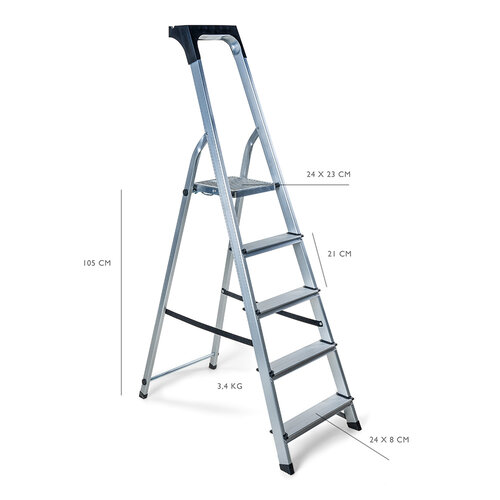 Haushalts-Stufenstehleiter - Küchen-Stufenstehleiter 5 Stufen - Aluminium - für den privaten und gewerblichen Gebrauch