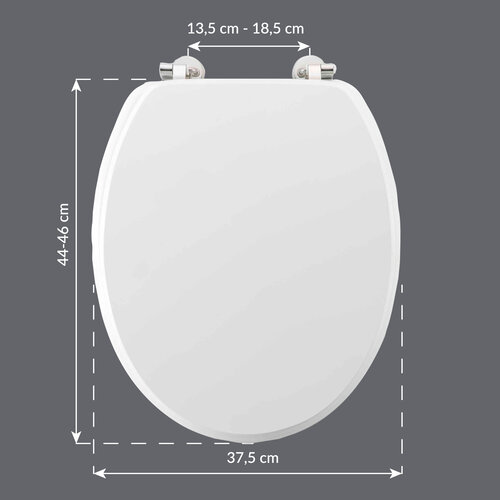 Toiletbril-WC bril MDF mat wit inclusief metallic scharnieren.
