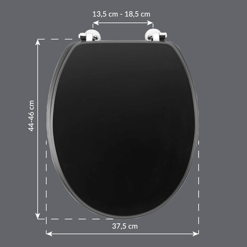 WC-Sitz-WC-Sitz MDF mattschwarz mit Metallscharnieren.