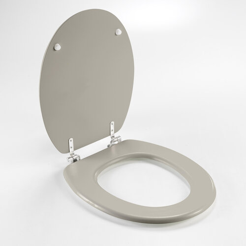 Toiletbril-WC bril MDF mat taupe inclusief metallic scharnieren.