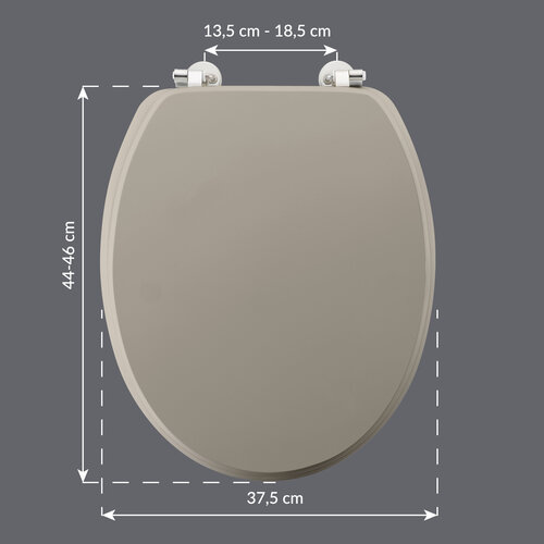 WC-Sitz-WC-Sitz MDF matt taupe mit Metallscharnieren.
