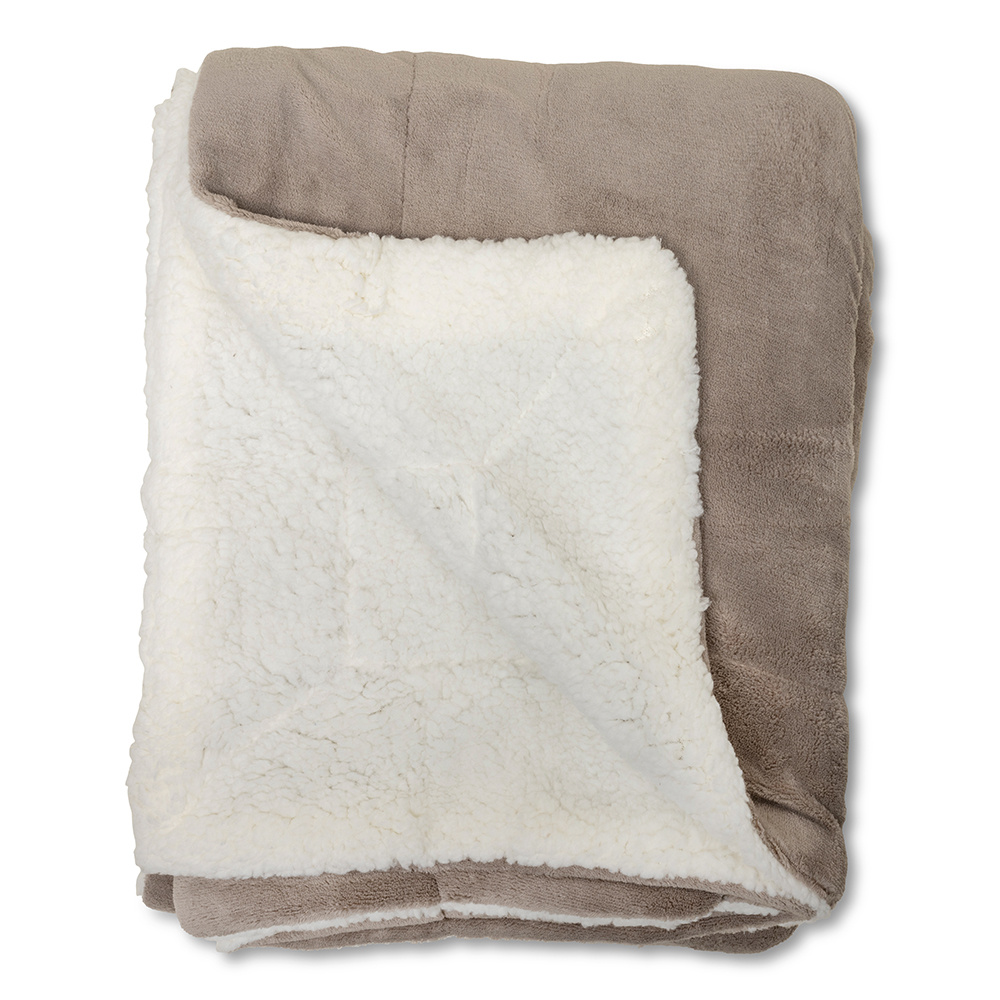 Karo-Decke-Espoo Korallenfleece 200x240cm Sherpa taupe mit innen