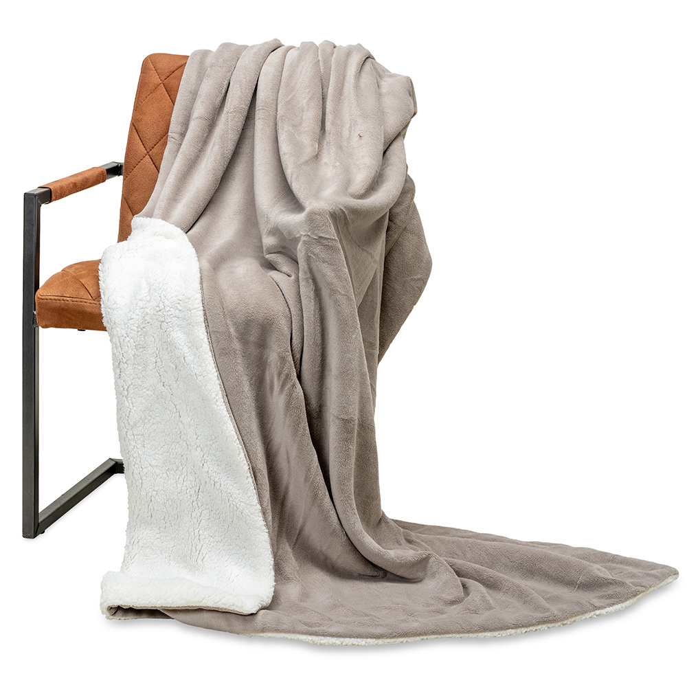 Karo-Decke-Espoo 200x240cm Sherpa innen Korallenfleece mit taupe