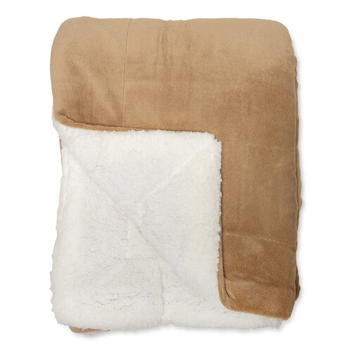 Wicotex Plaid blanket- Espoo camel. Coral fleece with sherpa soft inside 200x240cm