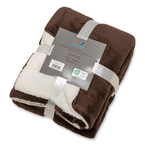 Wicotex Plaid blanket- Espoo brown. Coral fleece with sherpa soft inside 200x240cm