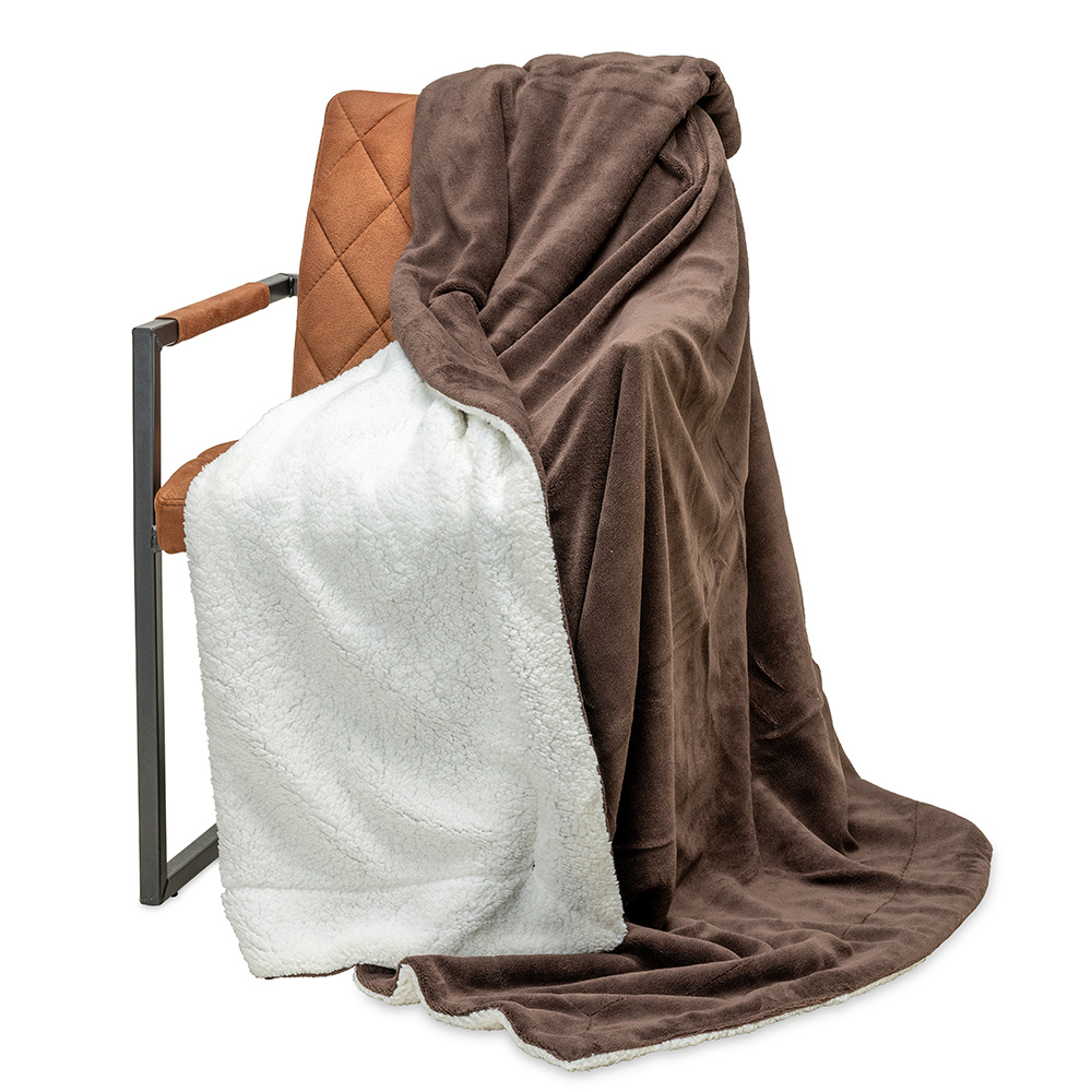 Plaid blanket-Espoo coral fleece brown 150x200cm with sherpa inside
