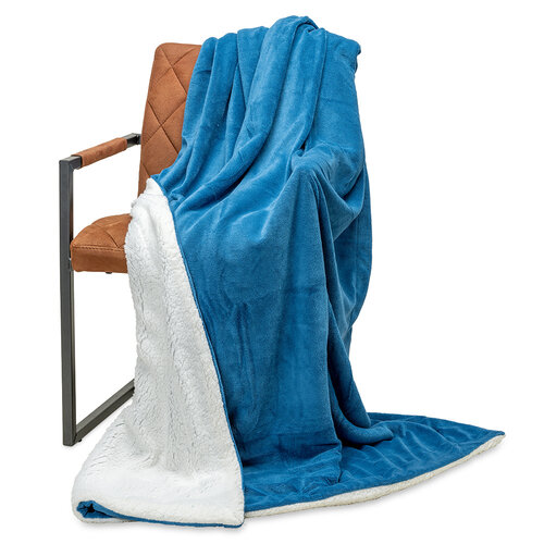 Wicotex Karierte Decke - Espoo blau. Koralle Fleece mit Sherpa weich innen 200x240cm