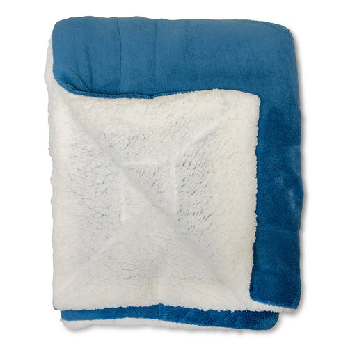 Wicotex Karierte Decke - Espoo blau. Koralle Fleece mit Sherpa weich innen 150x200cm