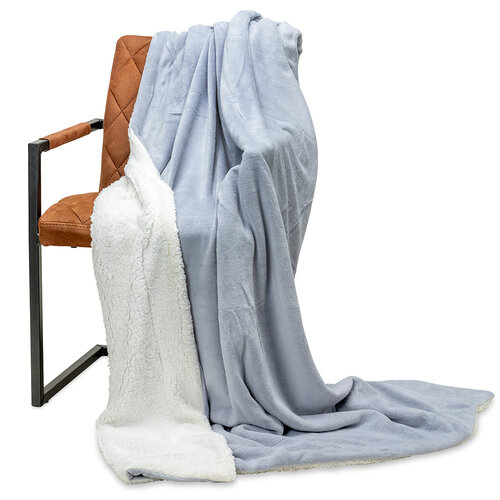 Wicotex Couverture à carreaux - Espoo gris clair. Polaire corail avec intérieur sherpa 150x200cm