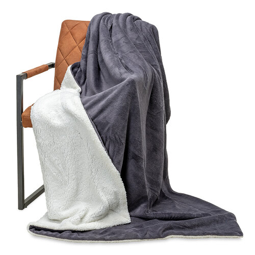 Wicotex Couverture à carreaux - Espoo noir. Polaire corail avec intérieur sherpa 150x200cm