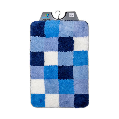 Bath mat blue white chequered 60x90cm