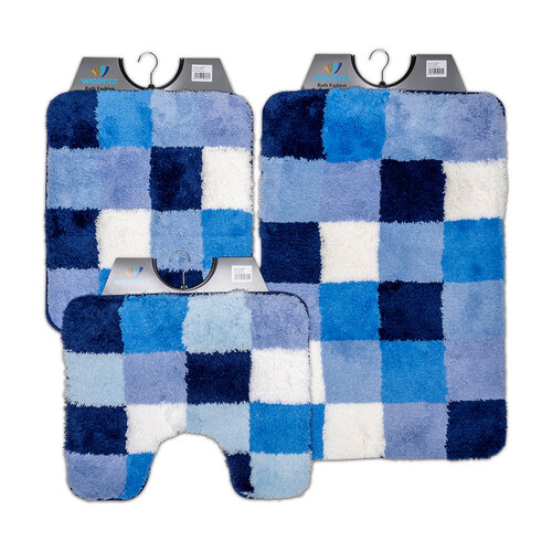 Bath mat blue white chequered 60x90cm