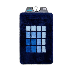 Bath mat blue border blue chequered 60x90cm