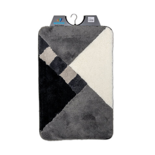 Tapis de bain gris-noir-blanc à carreaux obliques 60x90