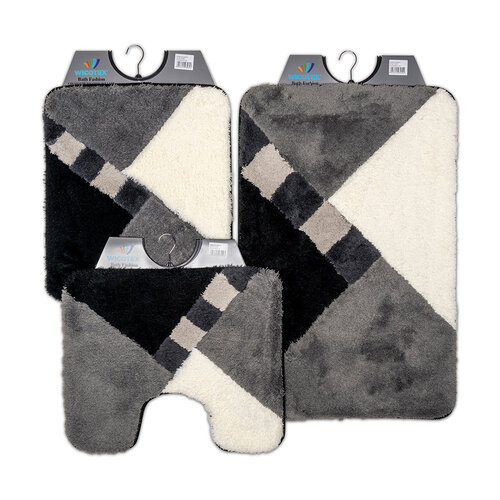 Badematte grau-schwarz-weiß schräg kariert 60x90