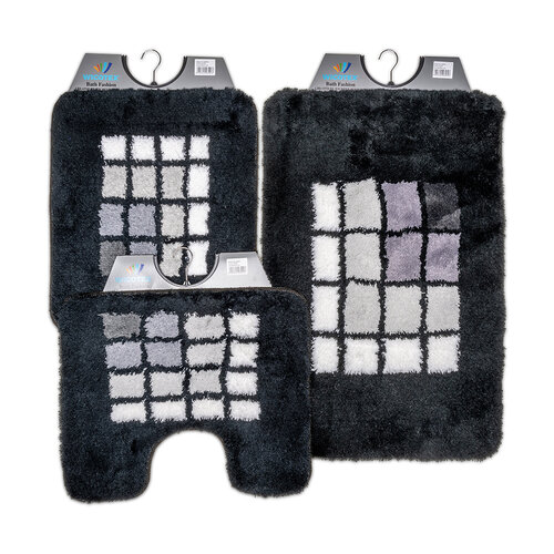 Tapis de toilette à carreaux blancs et à bordure noire 50x60cm