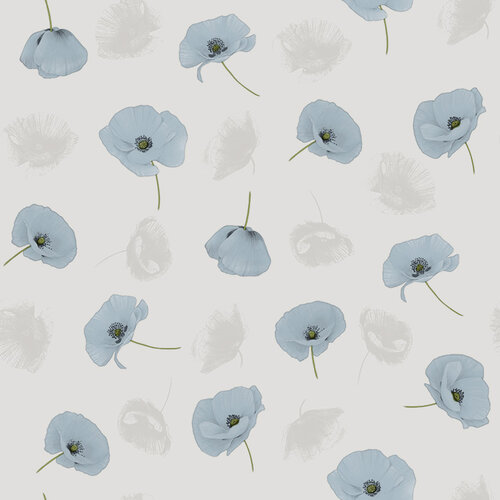 Oilcloth Poppies Blue