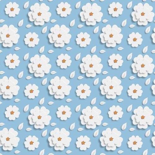 Oilcloth Mirella 187-A White flower with Blue