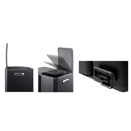 Abfalleimer Tobey 60Liter Abfalltrennung 3 Fächer (13x17x30L) Schwarz