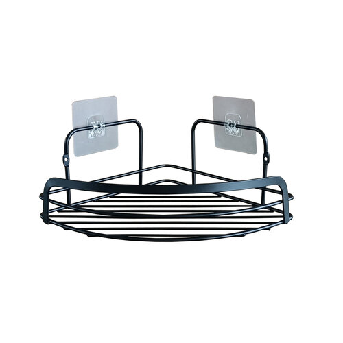 Porte-savon d'angle en métal avec 2 bandes adhésives, noir