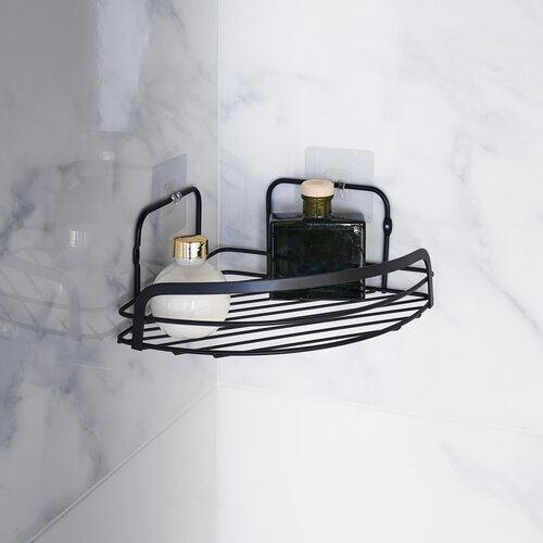 Porte-savon d'angle en métal avec 2 ventouses noir