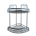 Support de douche 2 couches d'angle en métal avec 2 ventouses noir
