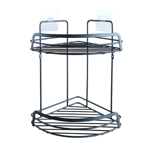 Shower rack, 2-tier corner model, metal with 2 adhesive strips, black