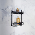 Étagère de douche 2 niveaux, modèle d'angle en métal avec 2 bandes adhésives, noir