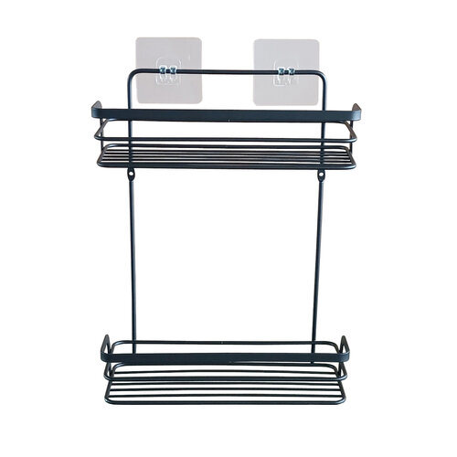 Support de douche 2 couches droit en métal avec 2 ventouses noir