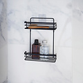 Support de douche 2 couches droit en métal avec 2 ventouses noir