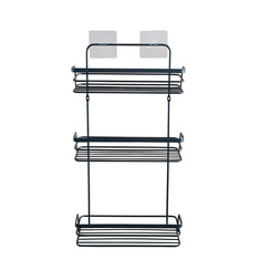Shower rack, 3-tier, straight model, metal with 2 adhesive strips, black
