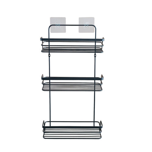 Shower rack 3-layer straight metal with 2 suction cups black