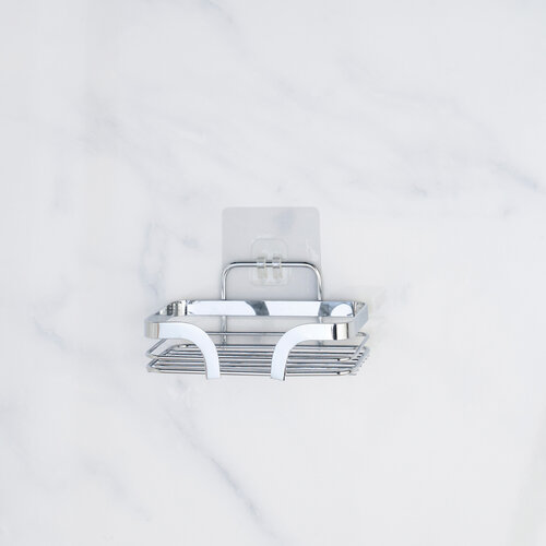 Metal soap dish with 1 chrome adhesive strip