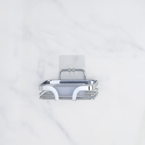 Metal soap dish with 1 chrome adhesive strip