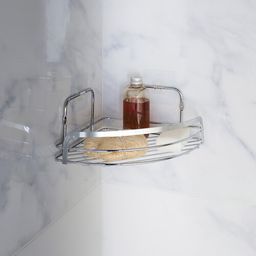 Porte-savon d'angle en métal avec 2 ventouses chrome