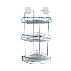 3-tier corner shower rack, metal with 2 adhesive strips, chrome