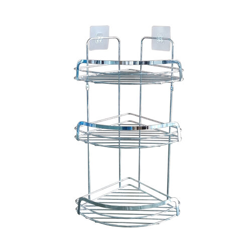 3-tier corner shower rack, metal with 2 adhesive strips, chrome