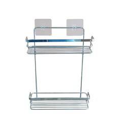 Shower rack, 2-tier, straight model, metal with 2 adhesive strips, chrome