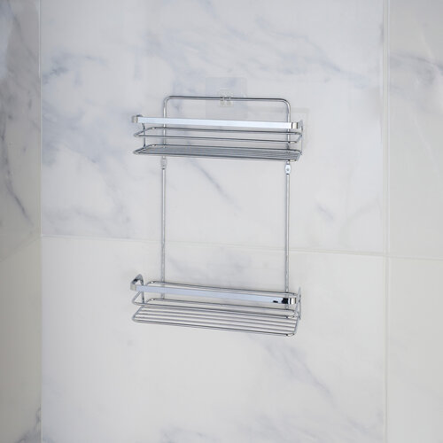 Duschablage 2-stufig, gerades Modell, Metall mit 2 Klebestreifen, Chrom