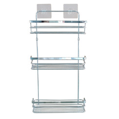 Support de douche 3 couches droit en métal avec 2 ventouses chrome