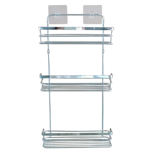 Duschablage 3-fach, gerades Modell, Metall mit 2 Klebestreifen, Chrom