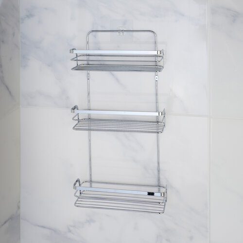 Doucherek  3 laags rechtmodel metaal met 2 zuignappen chrome