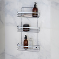 Étagère de douche à 3 niveaux, modèle droit, en métal, avec 2 bandes adhésives chromées