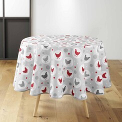Nappe - Textile Poulet gris rond 180 cm