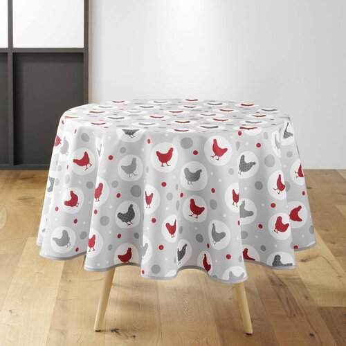 Tablecloth - Textile Chicken grey round 180 cm