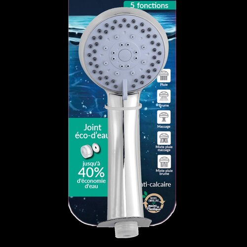 Pommeau de douche - Douchette à 5 fonctions économe en eau chromé par 6 pièces