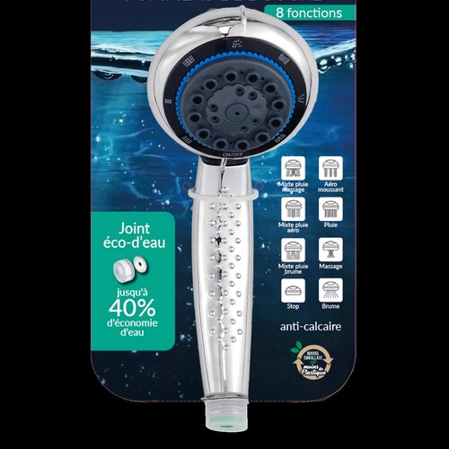 Pommeau de douche - Douchette à main avec 8 fonctions économe en eau chrome par 6 pièces